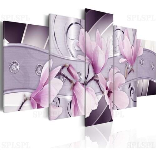 5 Pieces HD Flowers Canvas Paintinig Blossom Poster Pastel Floral Wall Art Pictures for Living Room Home Decor