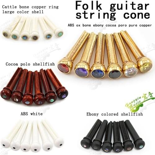 6pcs Ox bone Guitar Bridge Pins Ebony Bridge Pin for Acoustic Guitar with Pearl Shell Brass Circle Guitar Accessories