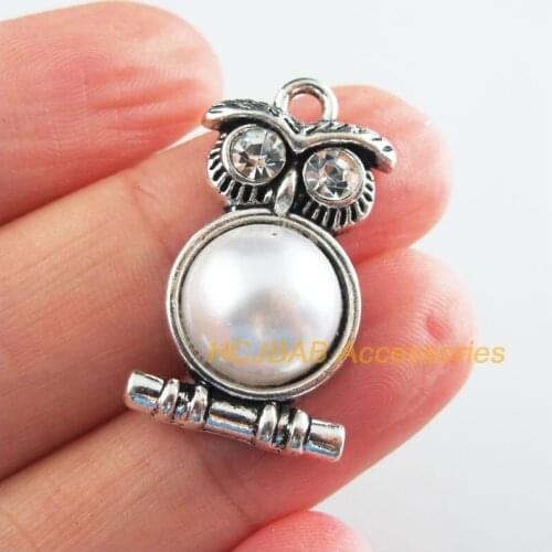 Fashion 3 New Owl Birds Charms Tibetan Silver Tone Retro Animal White Acrylic Pendants 16.5x28.5mm