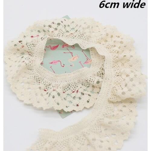 6cm Wide Beige Cotton Crochet Stretch Ruffled Lace Fabric DIY Clothes Sleeve Skirt Lengthened Border Clothing Sewing Accessories