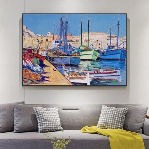 Canvas Painting Abstract Sailboat Seascape Picture Oil Painting Printed on Canvas Wall Art Pictures For Living Room Home Decor