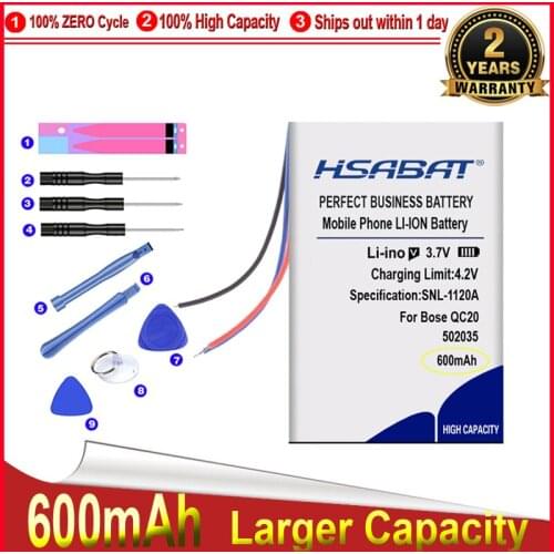 HSABAT 0 Cycle 600mAh 502035 Battery for Bose QC20 QuietComfort 20 dvr GPS mp3 car dvr PR-452035 Accumulator