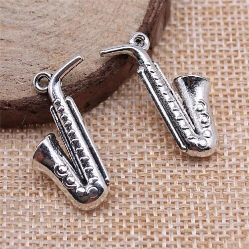 Free shipping 24pcs 26x21mm antique silver Saxophone charms diy retro jewelry fit Earring keychain hair card pendant accessories