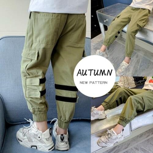 Teenage Boy Cargo Pants Casual Sports Pants 2020 Spring Autumn Kids Cotton Joggers Outdoor Trousers Clothing 6 8 10 12 14 Years