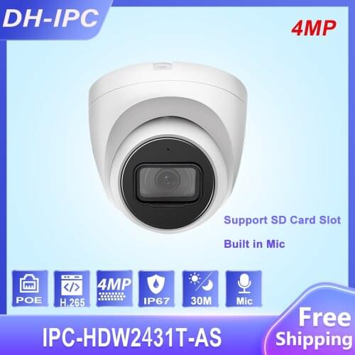 Dahua 4MP IP Camera IPC-HDW4433C-A POE Network Mini Dome Camera With Built-in Micro CCTV Security Protection Camera