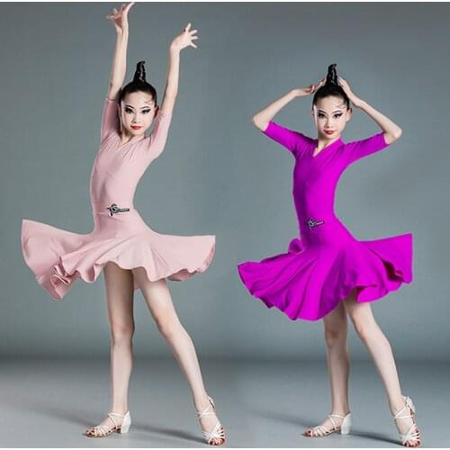 ChildrenS Latin Dance Clothing Girls Professional Latin Dance Competition Dress V-Neck High-End Split Skirts Dancewear DN9763