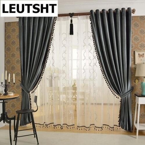 European Curtains for Living Dining Room Bedroom Luxury 6 Color Velvet Solid Color Velvet Simple Modern Luxury Curtains Kitchen