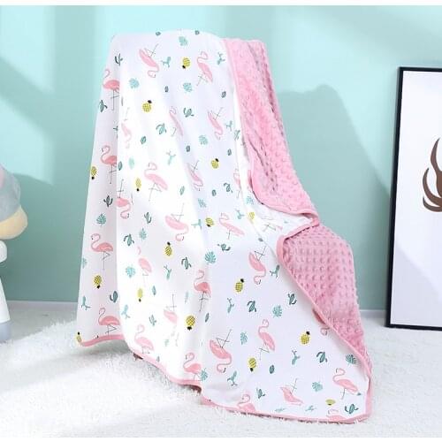 Minky Dot Fabric For Beds Fleece And Cotton Blankets Cartoons Printed Single Flannel Bedspreads Soft Warm Blankets For Bed