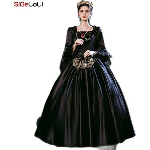 Halloween Balck Queen Vampire Gothic Masquerade Dress Theater Costume