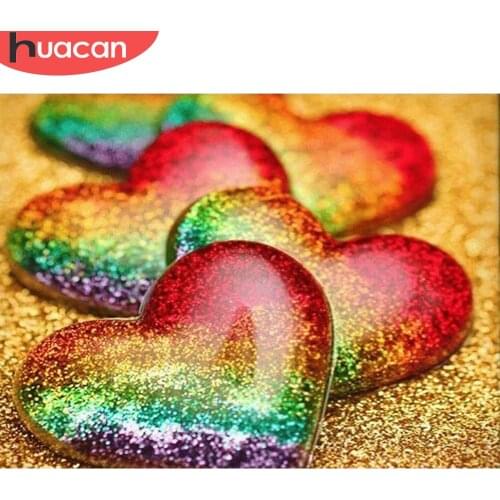 HUACAN Diamond Embroidery Colorful Heart 5D Diamond Painting Cross Stitch Cartoon Picture Of Rhinestones Home Decor