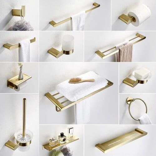 MTTUZK Brushed Gold SUS304 Stainless Steel Bathroom Hardware Set Towel Shelf Paper Holder Hook Towel Bar Bathroom Accessories