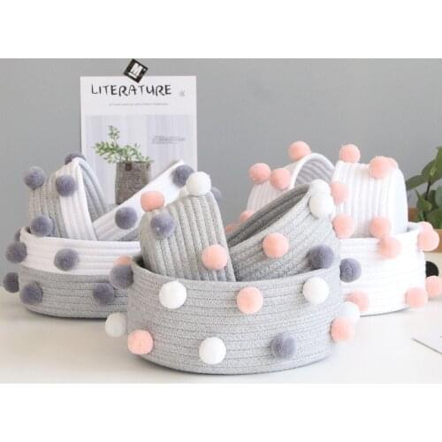 Cotton Rope Weaved Desktop Cosmetics Storage Basket with Ball Nordic Style Home Sundries Toys Storage Box