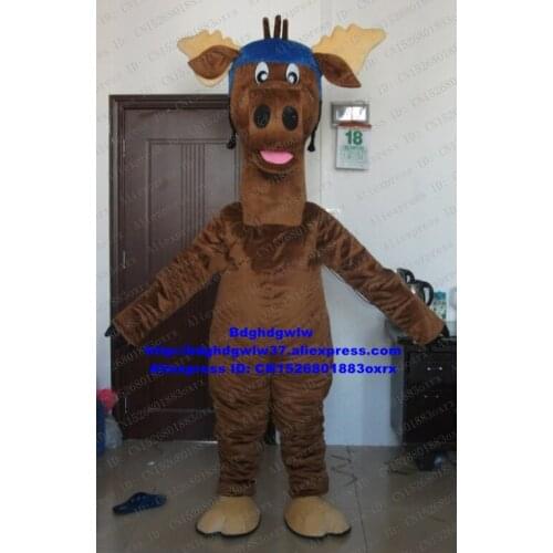 Brown Reindeer Moose Elk Wapiti Caribou Alces Deer Mascot Costume Cartoon Character Head Very Big Social Performance zx2022