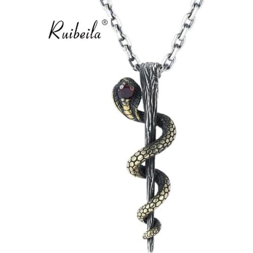 Ruibeila925 silver ancient Egyptian king Guardian God Cobra pendant men retro trend necklace climbing Cobra pendant