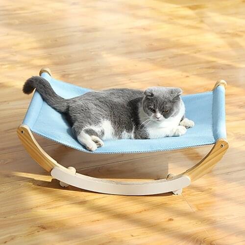 Soft Pet Cat Rocking Chair Cat Bed Pet Hammock Rolling Cradle Swing Toy Durable Wood Frame For Small Cat Baby Cat Kitten