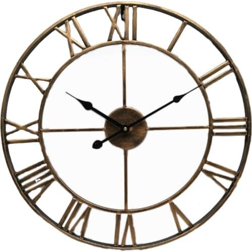 40/47CM Nordic Metal Roman Numeral Wall Clocks Retro Iron Round Face Black Gold Large Outdoor Garden Clock Home Decoration