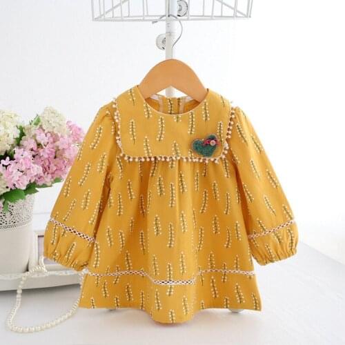 Baby Girls Clothes Infant girl dress Spring Lantern Sleeve Bohemia Style Floral Print Baby girls dress with Toy 3 Color