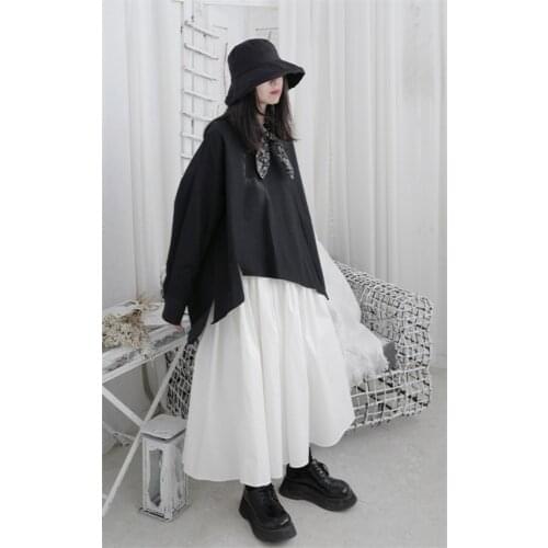 Autumn womens new loose asymmetrical long-sleeved turtleneck T-shirt round collar solid color fashion trend