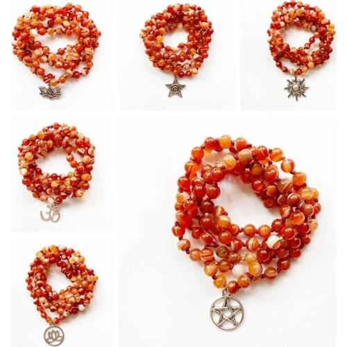6mm Mala Necklace 108 Natural Stone Carnelian Red Stone Bead Prayer Mala Beads 108 Necklace Spiritual Charms Bracelet Knotted