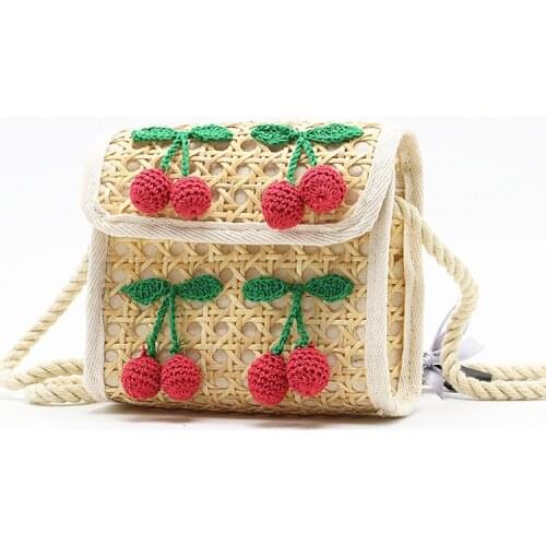 Cherry Woven Bag Women Small Shoulder Bag Ladies Crossbody Beach Bag