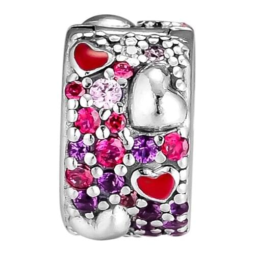Fits Pandora Bracelet Asymmetric Hearts of Love Clip Charm Genuine 925 Sterling Silver Beads for Women Jewelry DIY Making Kralen