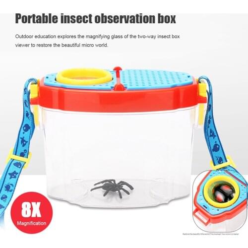 Transparent Plastic Insect Catcher Bug Viewer Magnifier Container with 6X Double Lens Kids Toddlers Kit Science Toys For Child