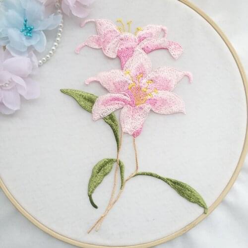 Multicolored new orchid Lily embroidered cloth, ethnic costume, Hanfu, Qipao, cloth, DIY patch patch