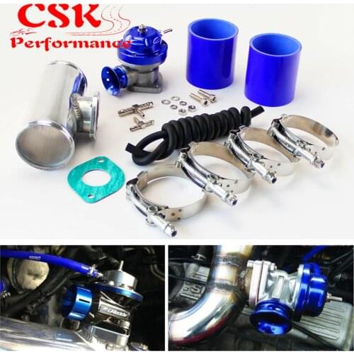 Adjustable 30PSI Blow Off Valve BOV +Type RS 2.75" Flange Pipe Adapter kit Black / Blue / Silver