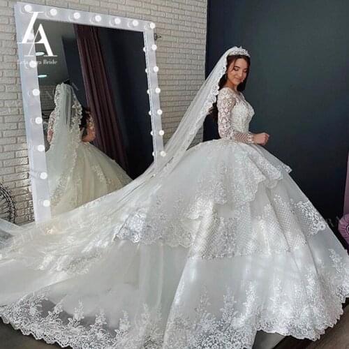 LelaAcra Wedding Dresses Gorgeous Long Sleeve Ball Gown 2021 Appliques Beaded Bridal Princess LI66 Plus Size Vestido De Novia