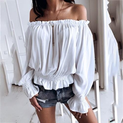 Off The Shoulder Ruffle Long Sleeve Pink Blouse Ladies Spring and Autumn Loose Solid Color Plus Size Y2K Clothes Shirts