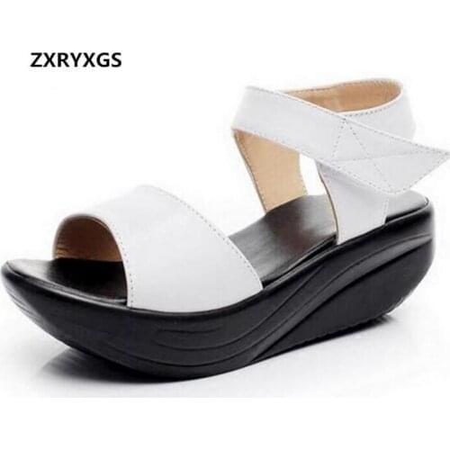 Hot Sale 2021 New Open Toe Genuine Leather Sandals Women Casual Sandals Platform Shoes Wedges Sandals Women Shoes Summer Sandals