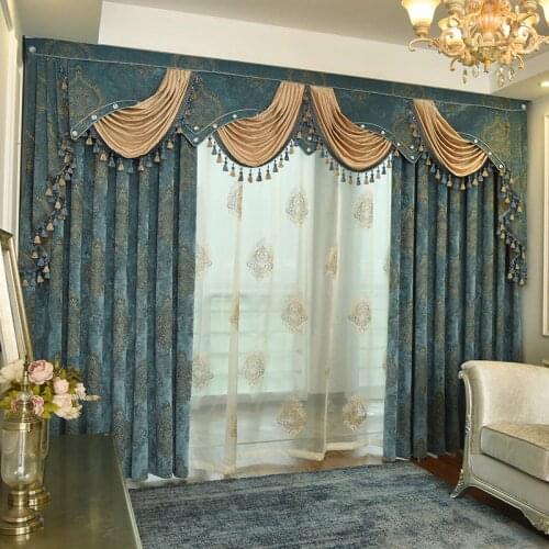 European Style Curtains for Living Dining Room Bedroom Balcony Jacquard Chenille Fabric curtains Finished Product Customization