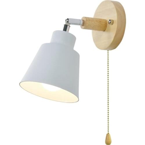 Nordic Wooden Wall Lamp Bedside Wall Lamp Sconce Wall Light for Bedroom Corridor with Zip Switch Freely Rotatable