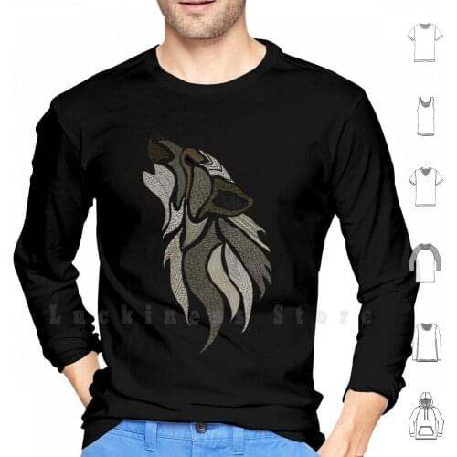 Howling Wolf Hoodies Long Sleeve Wolf Howl Canine Dog Totem Moon Wild
