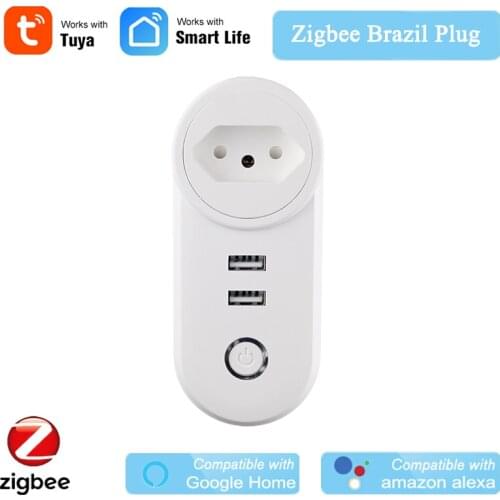 Tuya Smart Zigbee Brazil Plug APP Wireless Control Tuya Zigbee 3.0 BR Socket Alexa Echo Voice Control Dual USB Charging