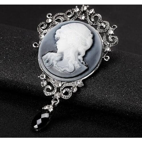 Vintage Gothic Style Rhinestone Crystal Cameo Beauty Head Brooches for Women Brooch Pin Anquite Assorted Bouquet
