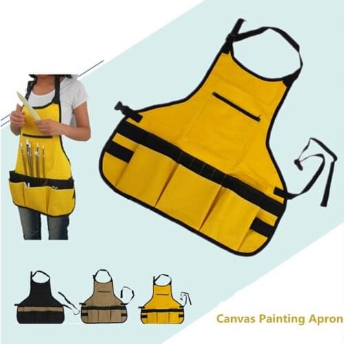 Waterproof Multi-functional Sleeveless Apron Canvas Adjustable Strap More Pockets Professional Painting Apron Home Garden