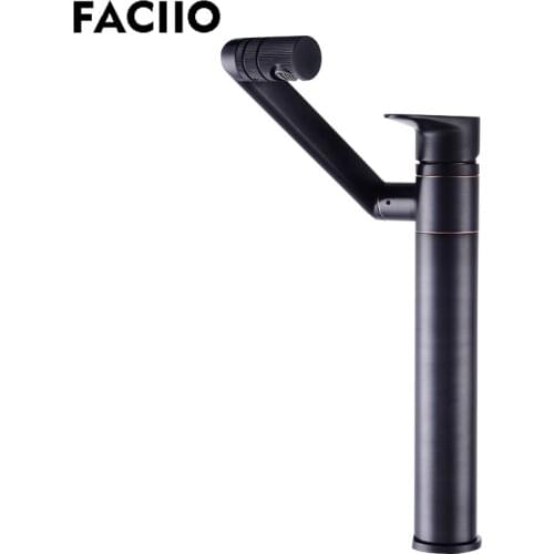 FACIIO Rotatable Bathroom Basin Faucets Antique Water Taps Mixer Bathroom Faucet Black Sink Mixer Single Hole Holder YD-1019