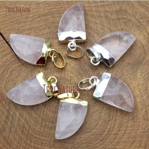 Hign Quality Jewelry Accessory Design Tibetan Style Tusk Horn Shape Rose Quartzs Chic Necklace Charm Making 19*11 mm PM9576