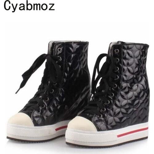 Cyabmoz Woman Platform Wedge High heels Lace up High top Height increasing Shoes Women Fashion Ladies Party shoes Ankle boots