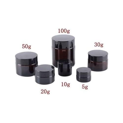 5g 10g 15g 20g 30g 50g Amber Glass Facial Cream Jar Cosmetic Sample Packing Container Refillable Pot With Black Lid For Travel