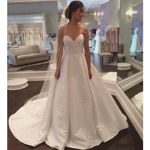 2021 Charming Sweetheart Neck A-line Wedding Dresses Court Train Lace Up Back Satin Bridal Wedding Gowns Vestido De Novia