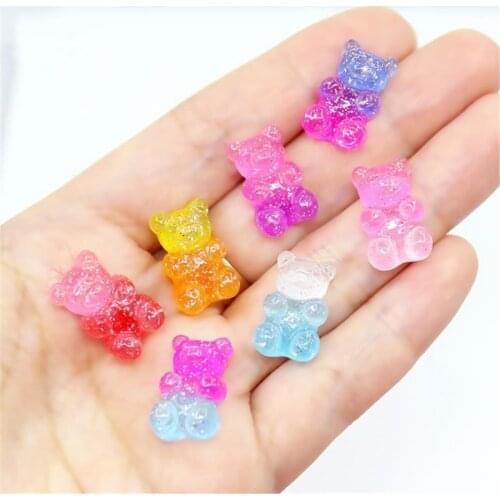1X Cute Resin Two-tone Gradient Bear Charms Pendant DIY Making Necklace Jewelry