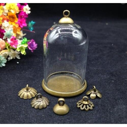 100sets/lot 38*25mm glass jar opening clear Straight tube glass globe cover dome necklace diy pendant bronze plated jewelry gift