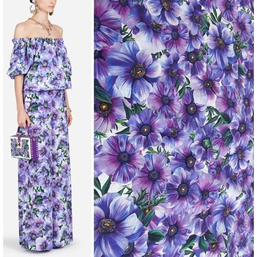 145cm Width Sicily Purple Anemone Cotton or Imitation Cotton Fabric For Woman Summer Dress Blouse Tissu Tela Хлопок материал DIY