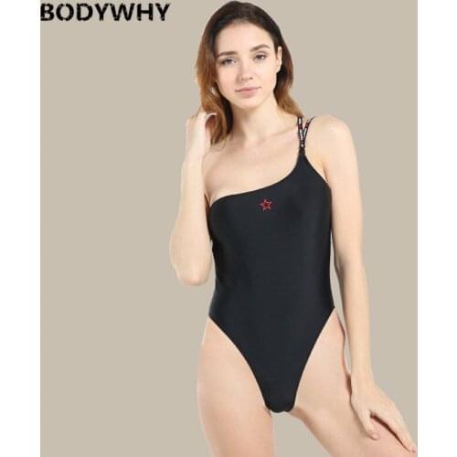 2020 Summer New Womens One-piece Swimsuit Printed Sexy Slim One-shoulder Swimsuit Female Black Bikini Bathing Suit Women