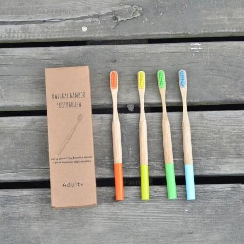 4pcs adult bamboo charcoal toothbrush Round handle travel pack Biodegradable BPA-Free teeth brush products logo customize