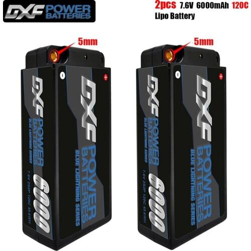 DXF Lipo Battery HV 2S Shorty Lipo 7.6V 6000mah 120C 4mm 5mm Bullet Competition Short-Pack for RC1/10 Buggy off-road Truck car