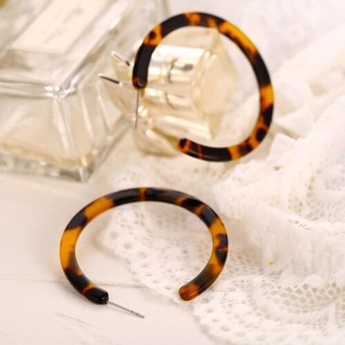 Acrylic Marbled Earring Leopard Round Hoop Earrings Women Tortoise Shell Jewelry E56A