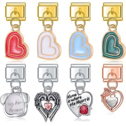 Hapiship New Fashion Sweet Romantic Heart Flower Italian Links Charm Fit 9mm Stainless Steel Bracelet Jewelry DIY Making DJ409